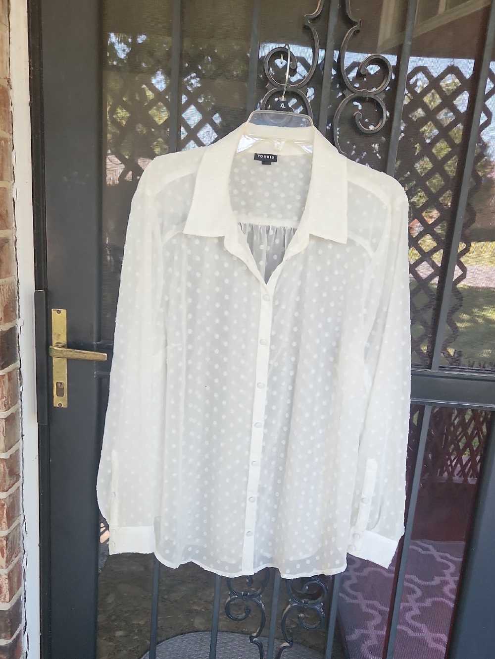 torrid White Sheer Swiss Dot Button-Down Blouse